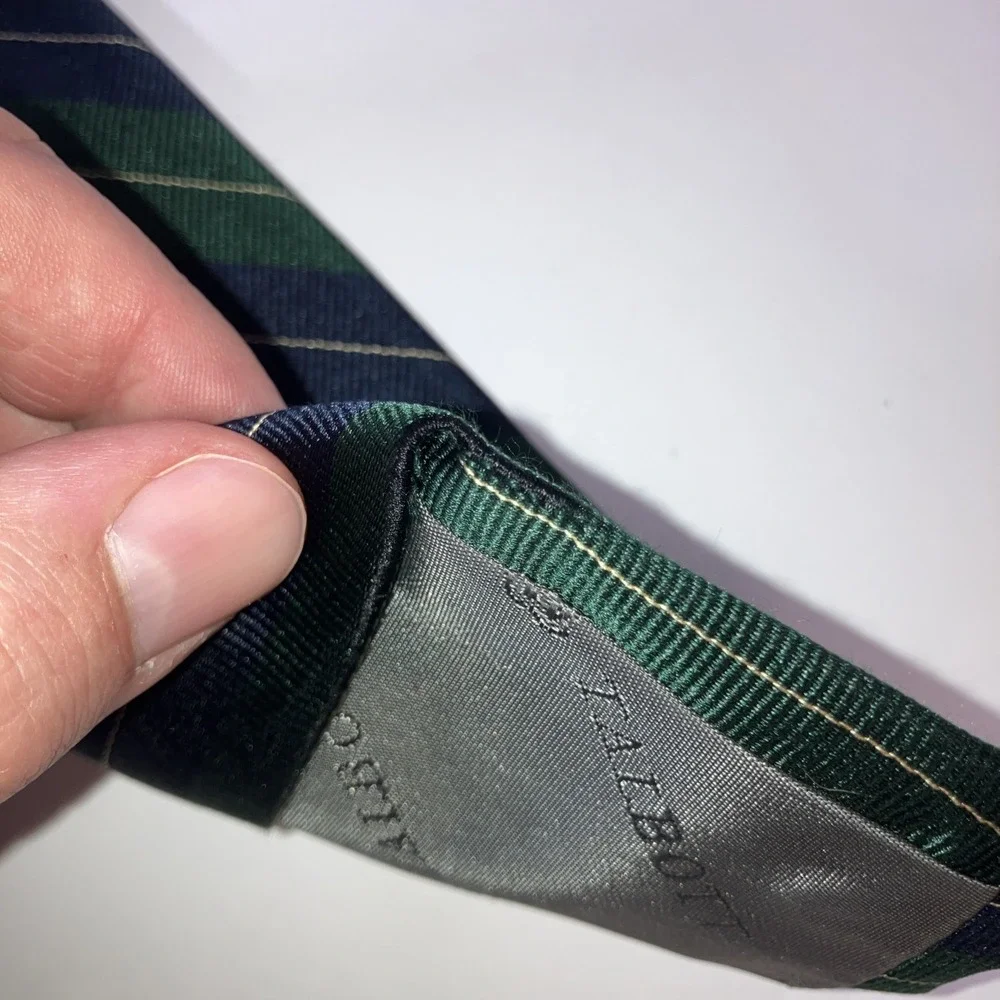 Robert Talbott‎ Silk Tie Navy Blue Green Repp Stripe USA Designer Classic
